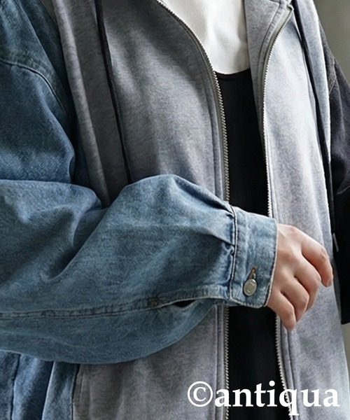 antiqua(アンティカ)の「異素材切替 裏毛×デニム パーカー(パーカー・レディース・ブラック/グレー・ONESIZE)」の13枚目の写真