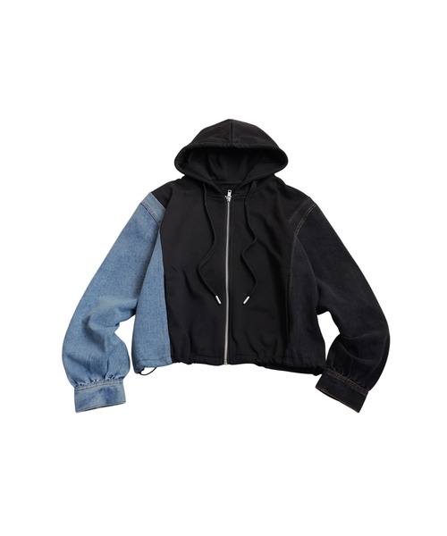 antiqua(アンティカ)の「異素材切替 裏毛×デニム パーカー(パーカー・レディース・ブラック/グレー・ONESIZE)」の17枚目の写真