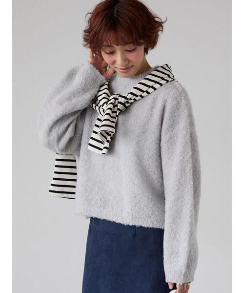 Lugnoncure（ルノンキュール）の「ブークレクロップドニット（ニット/セーター・レディース・レッド/グリーン/ベージュ/チャコールグレー/グレー・F）」の3枚目の写真