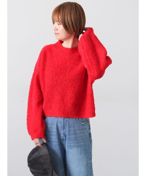 Lugnoncure（ルノンキュール）の「ブークレクロップドニット（ニット/セーター・レディース・レッド/グリーン/ベージュ/チャコールグレー/グレー・F）」の5枚目の写真