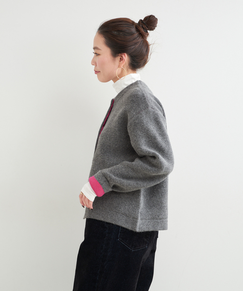 B.C STOCK(ベーセーストック)の「《追加3》2層スムース編みニットブルゾン(カーディガン/ボレロ・レディース・ブラック/チャコールグレー/グレー/ブラウン・FREE)」の18枚目の写真
