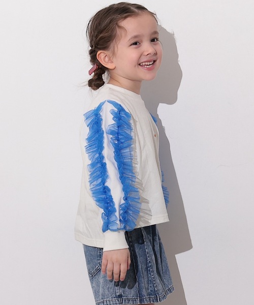 Ocean&Ground(オーシャン&グラウンド)の「ラメチュールフリルスリーブロンT(Tシャツ/カットソー・キッズ・ライトグレー/ホワイト/イエロー・80/90/95/100/110/120/130/140)」の2枚目の写真