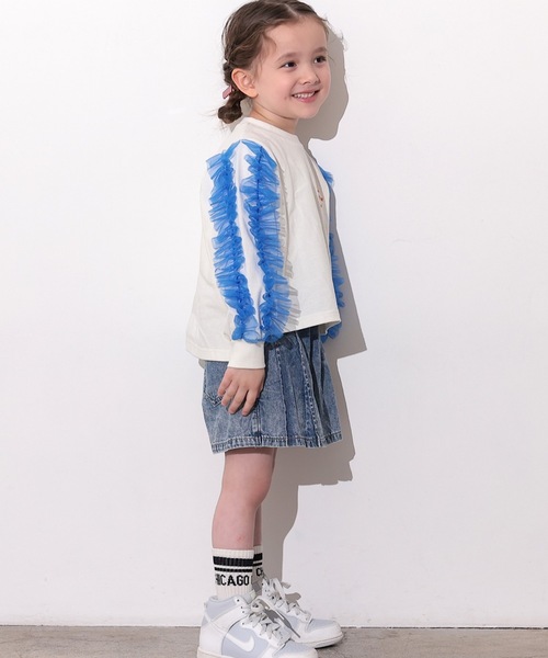 Ocean&Ground(オーシャン&グラウンド)の「ラメチュールフリルスリーブロンT(Tシャツ/カットソー・キッズ・ライトグレー/ホワイト/イエロー・80/90/95/100/110/120/130/140)」の8枚目の写真