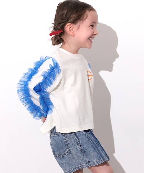 Ocean&Ground(オーシャン&グラウンド)の「ラメチュールフリルスリーブロンT(Tシャツ/カットソー・キッズ・ライトグレー/ホワイト/イエロー・80/90/95/100/110/120/130/140)」の6枚目の写真