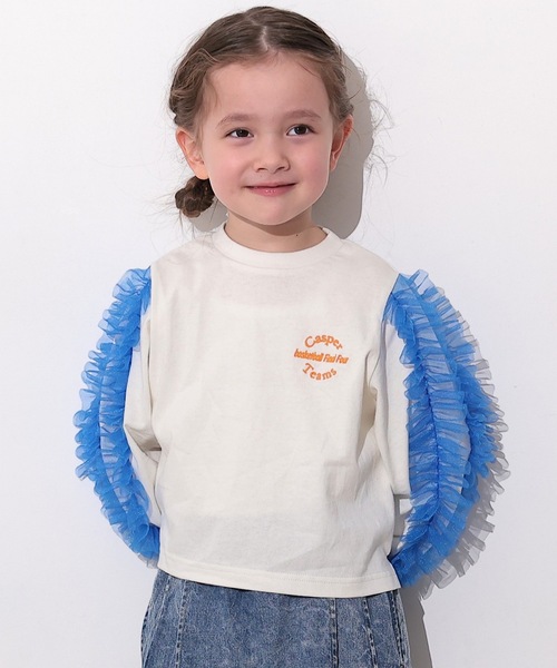 Ocean&Ground(オーシャン&グラウンド)の「ラメチュールフリルスリーブロンT(Tシャツ/カットソー・キッズ・ライトグレー/ホワイト/イエロー・80/90/95/100/110/120/130/140)」の7枚目の写真