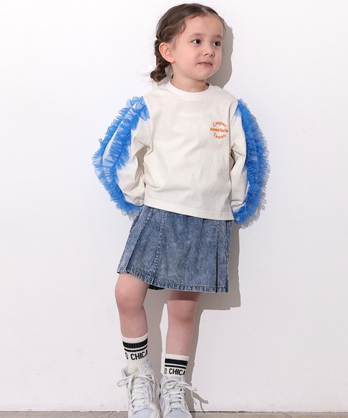 Ocean&Ground(オーシャン&グラウンド)の「ラメチュールフリルスリーブロンT(Tシャツ/カットソー・キッズ・ライトグレー/ホワイト/イエロー・80/90/95/100/110/120/130/140)」の10枚目の写真