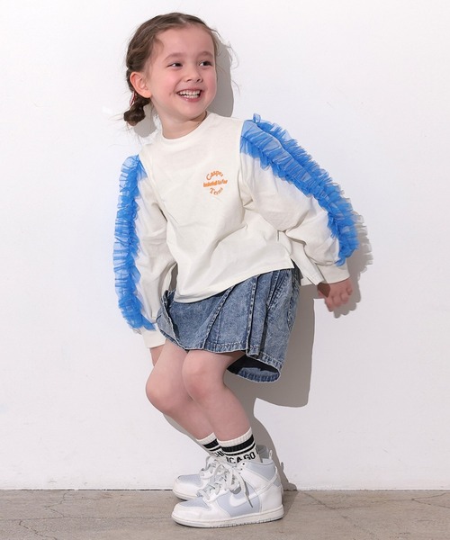 Ocean&Ground(オーシャン&グラウンド)の「ラメチュールフリルスリーブロンT(Tシャツ/カットソー・キッズ・ライトグレー/ホワイト/イエロー・80/90/95/100/110/120/130/140)」の12枚目の写真