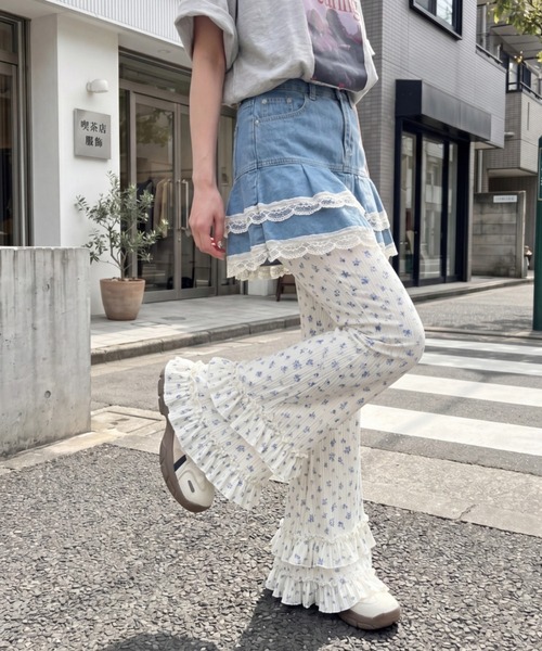 セール】ダブルフリル花柄フレアパンツ（その他パンツ）｜SOLLON