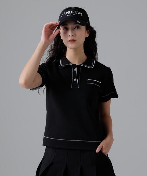 St ANDREWS(セントアンドリュース)の「16Gダブルジャガード半袖ニットポロ (WOMENS)(ニット/セーター・レディース・ブラック/ホワイト・M/S/L)」の3枚目の写真