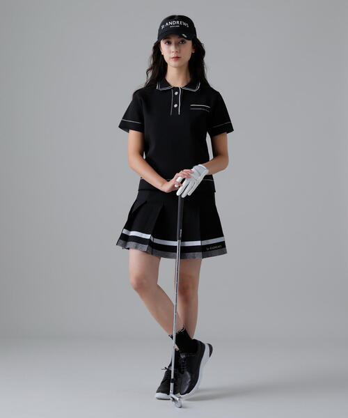 St ANDREWS(セントアンドリュース)の「16Gダブルジャガード半袖ニットポロ (WOMENS)(ニット/セーター・レディース・ブラック/ホワイト・M/S/L)」の4枚目の写真