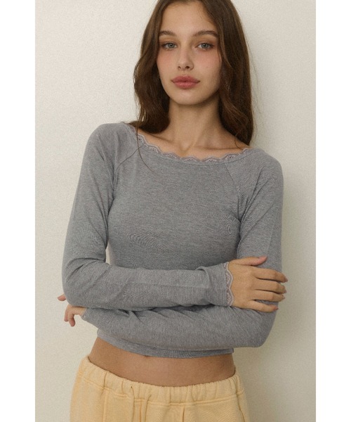 ALEXIA STAM（アリシアスタン）の「Wellness Lace Long Sleeve Tee/ウェルネス レースロンT（Tシャツ/カットソー・レディース・ホワイト/ブラック/グレー・M/S）」の3枚目の写真