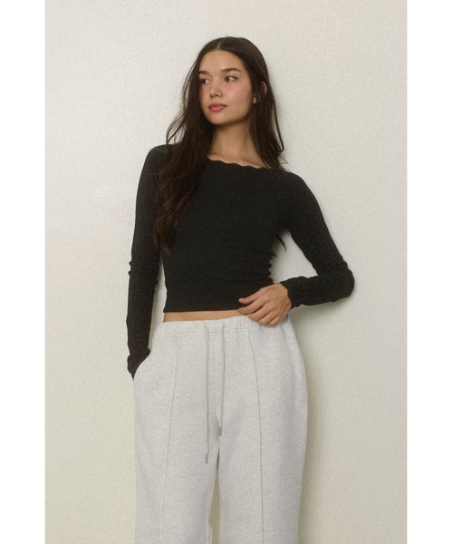 ALEXIA STAM（アリシアスタン）の「Wellness Lace Long Sleeve Tee/ウェルネス レースロンT（Tシャツ/カットソー・レディース・ホワイト/ブラック/グレー・M/S）」の2枚目の写真