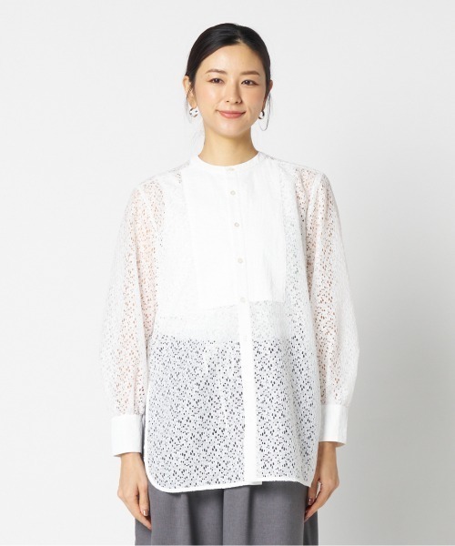 HELIOPOLE(エリオポール)の「LACE COLLARLESS SHIRT(シャツ/ブラウス・レディース・ブラック/ホワイト・38)」の1枚目の写真