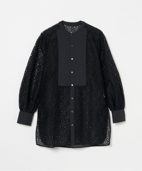 HELIOPOLE(エリオポール)の「LACE COLLARLESS SHIRT(シャツ/ブラウス・レディース・ブラック/ホワイト・38)」の2枚目の写真