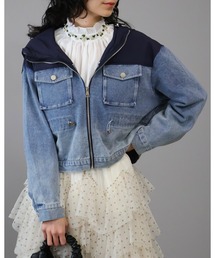 Doumoi（ドゥモエ）の「デニム異素材切り替えジップアップジャケット（デニムジャケット）」