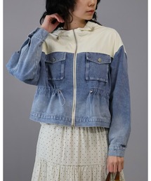 Doumoi（ドゥモエ）の「デニム異素材切り替えジップアップジャケット（デニムジャケット）」