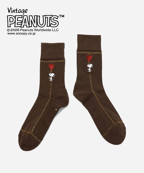 CHICSTOCKS（シックストックス）の「SNOOPY×CHICSTOCKS［ラメライン ハートバルーン］（ソックス/靴下・メンズ・ダークブラウン/ブラック×シルバー・SMALL/LARGE/MEDIUM）」の2枚目の写真