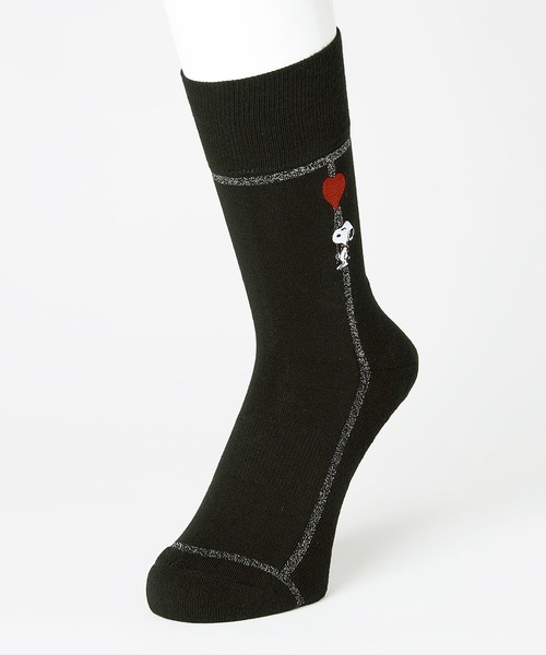 CHICSTOCKS（シックストックス）の「SNOOPY×CHICSTOCKS［ラメライン ハートバルーン］（ソックス/靴下・メンズ・ダークブラウン/ブラック×シルバー・SMALL/LARGE/MEDIUM）」の4枚目の写真