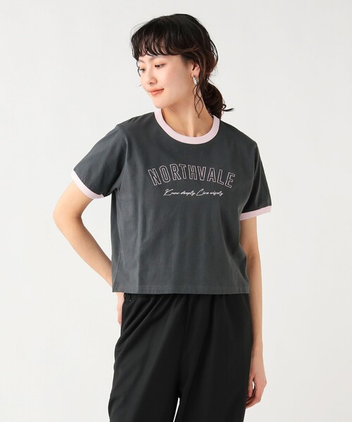 BEAMS HEART(ビームスハート)の「リンガー ロゴ Tシャツ(Tシャツ/カットソー・レディース・ホワイト系その他5/オフホワイト/チャコールグレー・FREE)」の1枚目の写真