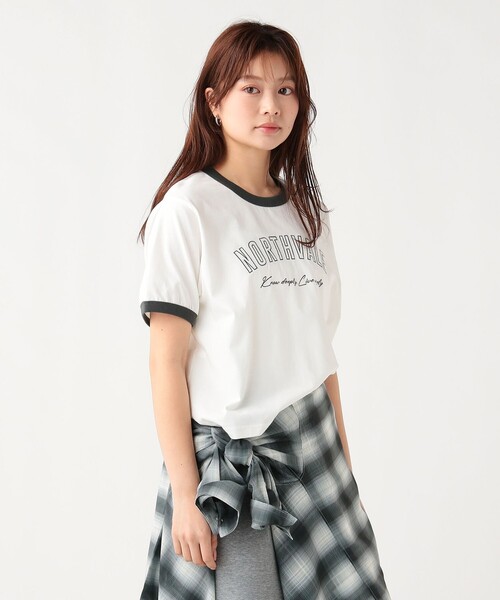 BEAMS HEART(ビームスハート)の「リンガー ロゴ Tシャツ(Tシャツ/カットソー・レディース・ホワイト系その他5/オフホワイト/チャコールグレー・FREE)」の4枚目の写真
