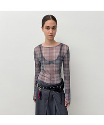 DIAGONAL（ダイアゴナル）の「CHECK SEE THROUGH TOP (charcoal)（Tシャツ/カットソー）」