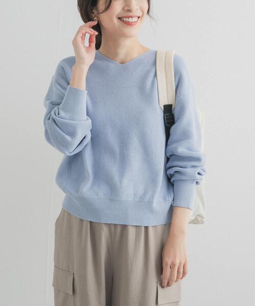 URBAN RESEARCH DOORS（アーバンリサーチドアーズ）の「コットン畦Vネックニット（ニット/セーター・レディース・ピンク/アイボリー/ライトブルー・FREE）」の20枚目の写真