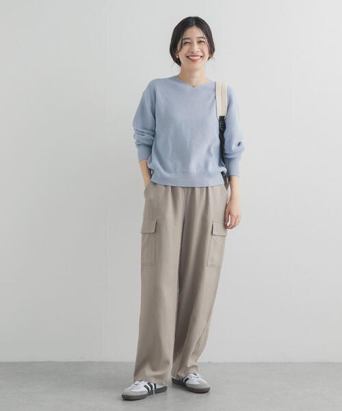 URBAN RESEARCH DOORS（アーバンリサーチドアーズ）の「コットン畦Vネックニット（ニット/セーター・レディース・ピンク/アイボリー/ライトブルー・FREE）」の21枚目の写真