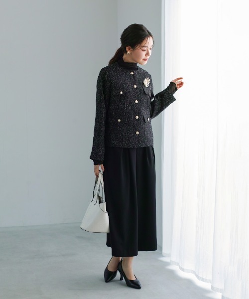 White Collection(ホワイトコレクション)の「【 きちんと華やぐ 】 ミックスカラーツイード・ノーカラージャケット(ノーカラージャケット・レディース・ブラック/グレー/ホワイト・M)」の14枚目の写真