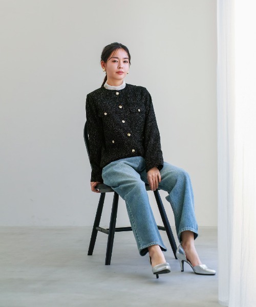 White Collection(ホワイトコレクション)の「【 きちんと華やぐ 】 ミックスカラーツイード・ノーカラージャケット(ノーカラージャケット・レディース・ブラック/グレー/ホワイト・M)」の16枚目の写真