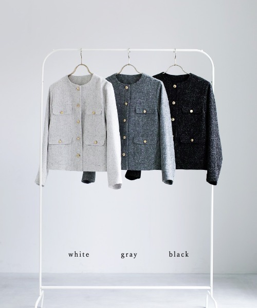 White Collection(ホワイトコレクション)の「【 きちんと華やぐ 】 ミックスカラーツイード・ノーカラージャケット(ノーカラージャケット・レディース・ブラック/グレー/ホワイト・M)」の8枚目の写真