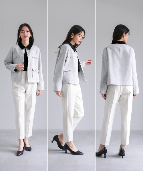 White Collection(ホワイトコレクション)の「【 きちんと華やぐ 】 ミックスカラーツイード・ノーカラージャケット(ノーカラージャケット・レディース・ブラック/グレー/ホワイト・M)」の12枚目の写真