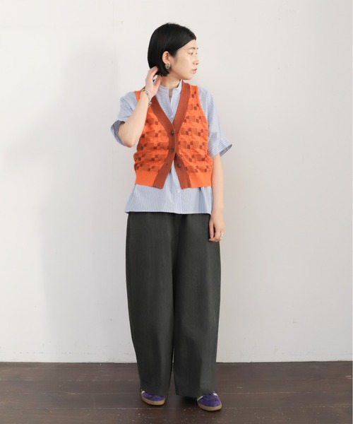 NOMBRE IMPAIR(ノンブルアンペール)の「綿麻ブロックジャガード ニットジレ(ベスト・レディース・オレンジ/チャコールグレー・FREE)」の18枚目の写真