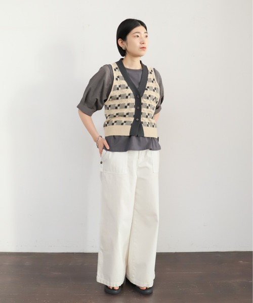 NOMBRE IMPAIR(ノンブルアンペール)の「綿麻ブロックジャガード ニットジレ(ベスト・レディース・オレンジ/チャコールグレー・FREE)」の17枚目の写真