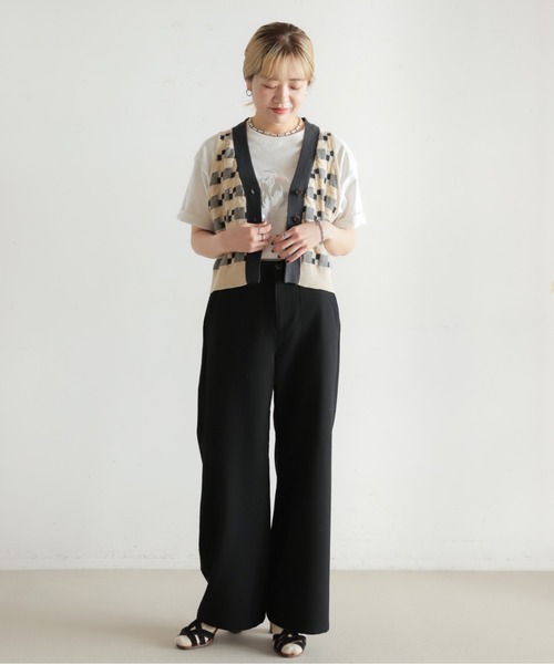 NOMBRE IMPAIR(ノンブルアンペール)の「綿麻ブロックジャガード ニットジレ(ベスト・レディース・オレンジ/チャコールグレー・FREE)」の9枚目の写真