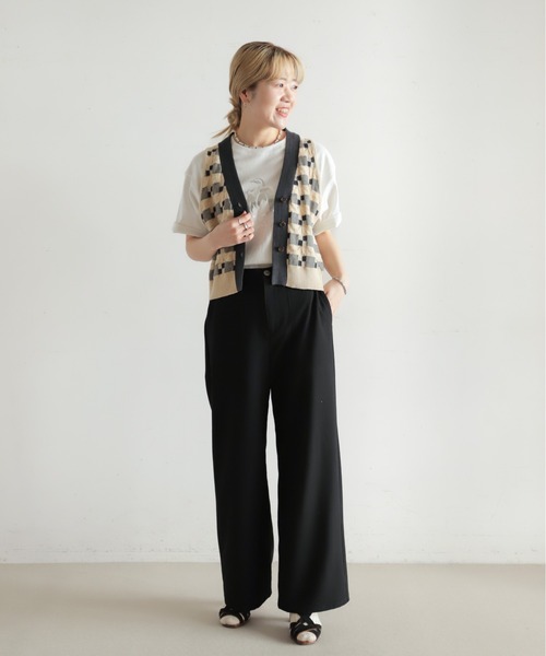 NOMBRE IMPAIR(ノンブルアンペール)の「綿麻ブロックジャガード ニットジレ(ベスト・レディース・オレンジ/チャコールグレー・FREE)」の4枚目の写真