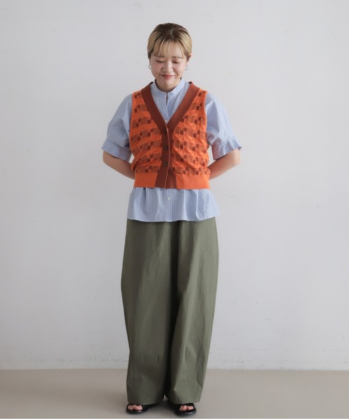 NOMBRE IMPAIR(ノンブルアンペール)の「綿麻ブロックジャガード ニットジレ(ベスト・レディース・オレンジ/チャコールグレー・FREE)」の15枚目の写真