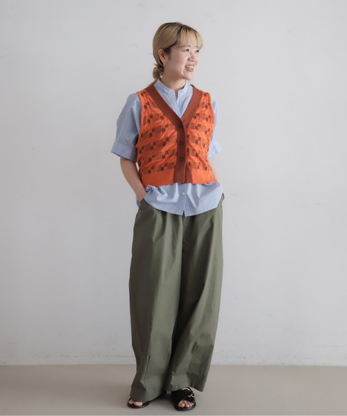 NOMBRE IMPAIR(ノンブルアンペール)の「綿麻ブロックジャガード ニットジレ(ベスト・レディース・オレンジ/チャコールグレー・FREE)」の10枚目の写真