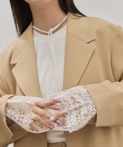 ADAM ET ROPE'（アダムエロペ）の「レースカフストップス（Tシャツ/カットソー・レディース・ホワイト/サックスブルー・FREE）」の18枚目の写真