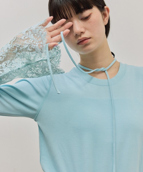 ADAM ET ROPE'（アダムエロペ）の「レースカフストップス（Tシャツ/カットソー・レディース・ホワイト/サックスブルー・FREE）」の7枚目の写真