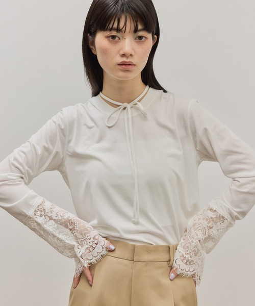 ADAM ET ROPE'（アダムエロペ）の「レースカフストップス（Tシャツ/カットソー・レディース・ホワイト/サックスブルー・FREE）」の10枚目の写真