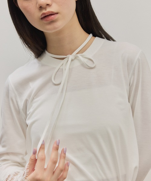 ADAM ET ROPE'（アダムエロペ）の「レースカフストップス（Tシャツ/カットソー・レディース・ホワイト/サックスブルー・FREE）」の11枚目の写真