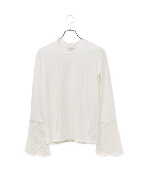 ADAM ET ROPE'（アダムエロペ）の「レースカフストップス（Tシャツ/カットソー・レディース・ホワイト/サックスブルー・FREE）」の12枚目の写真