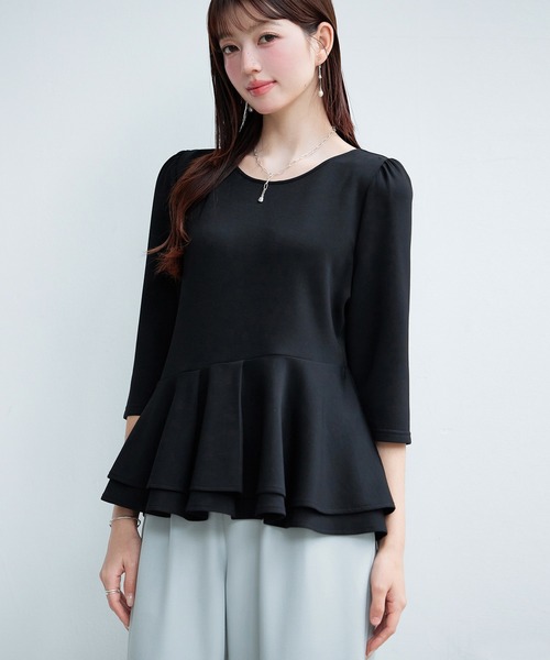 SAISON DE PAPILLON（セゾンドパピヨン）の「【2026SS新作】レーディス カットソー トップス ギャザースリーブ ペプラム 通勤 きれいめ 上品（Tシャツ/カットソー・レディース・ブラック/ベージュ・L/S/M）」の2枚目の写真