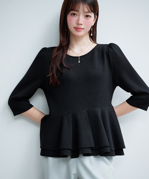 SAISON DE PAPILLON（セゾンドパピヨン）の「【2026SS新作】レーディス カットソー トップス ギャザースリーブ ペプラム 通勤 きれいめ 上品（Tシャツ/カットソー・レディース・ブラック/ベージュ・L/S/M）」の4枚目の写真