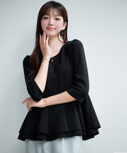 SAISON DE PAPILLON（セゾンドパピヨン）の「【2026SS新作】レーディス カットソー トップス ギャザースリーブ ペプラム 通勤 きれいめ 上品（Tシャツ/カットソー・レディース・ブラック/ベージュ・L/S/M）」の5枚目の写真