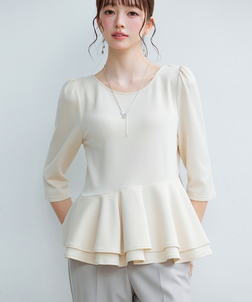 SAISON DE PAPILLON（セゾンドパピヨン）の「【2026SS新作】レーディス カットソー トップス ギャザースリーブ ペプラム 通勤 きれいめ 上品（Tシャツ/カットソー・レディース・ブラック/ベージュ・L/S/M）」の10枚目の写真
