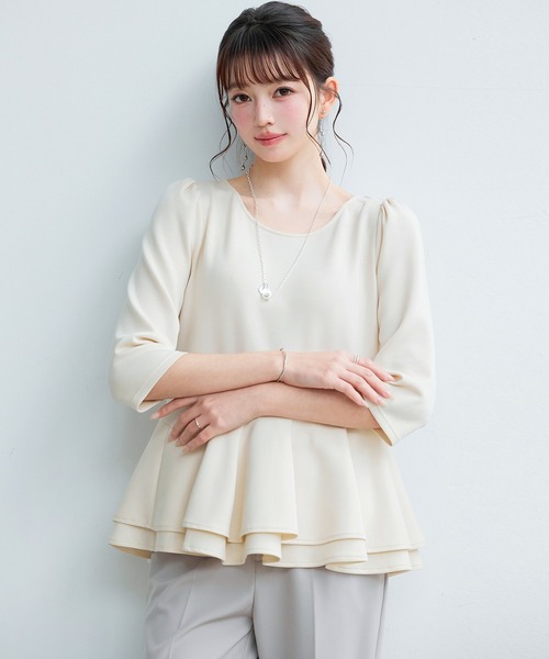 SAISON DE PAPILLON（セゾンドパピヨン）の「【2026SS新作】レーディス カットソー トップス ギャザースリーブ ペプラム 通勤 きれいめ 上品（Tシャツ/カットソー・レディース・ブラック/ベージュ・L/S/M）」の11枚目の写真