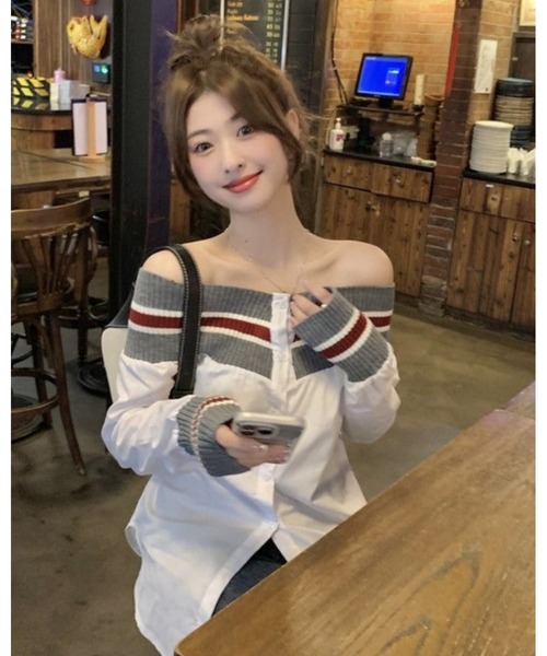 inst.ALL(インストール)の「異素材切り替え配色ボーダーオフショルシャツ(シャツ/ブラウス・レディース・ホワイト/サックスブルー・M)」の21枚目の写真