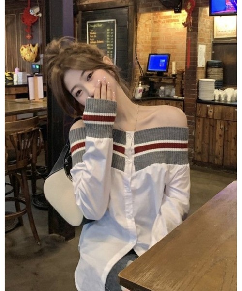 inst.ALL(インストール)の「異素材切り替え配色ボーダーオフショルシャツ(シャツ/ブラウス・レディース・ホワイト/サックスブルー・M)」の22枚目の写真
