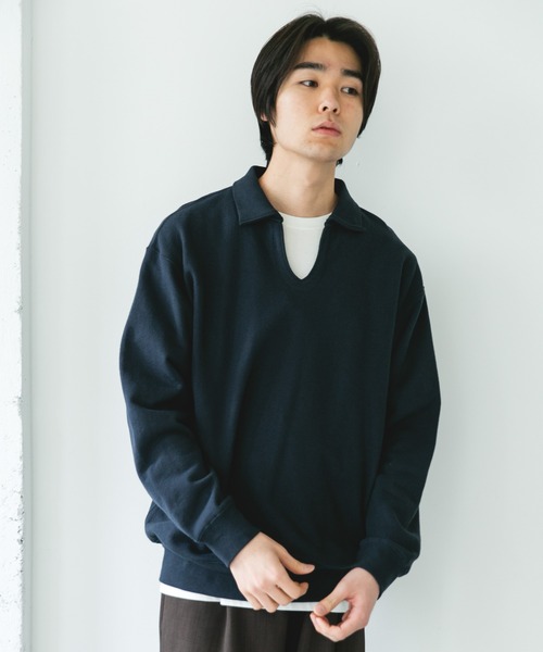 URBAN RESEARCH DOORS（アーバンリサーチドアーズ）の「TOMPKINS裏毛 スキッパースウェット（スウェット・メンズ・ネイビー/グレー/ブラック・LARGE/MEDIUM）」の3枚目の写真